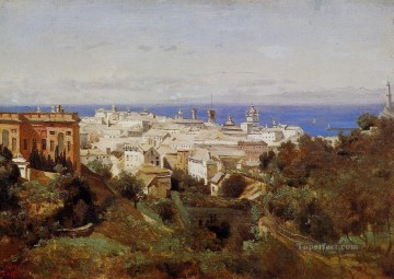 Vista de Génova desde el paseo marítimo de Acqua Sola plein air Romanticismo Jean Baptiste Camille Corot Pinturas al óleo